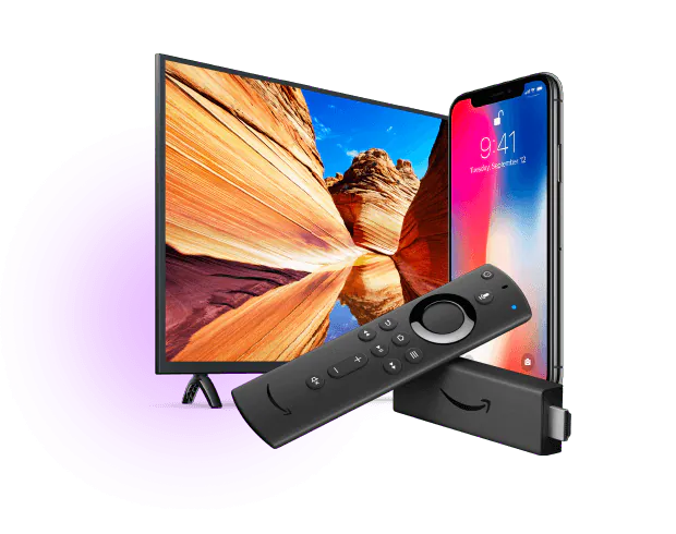 Smart television, Fire TV Stick and smartphone compatible with the IPTV service