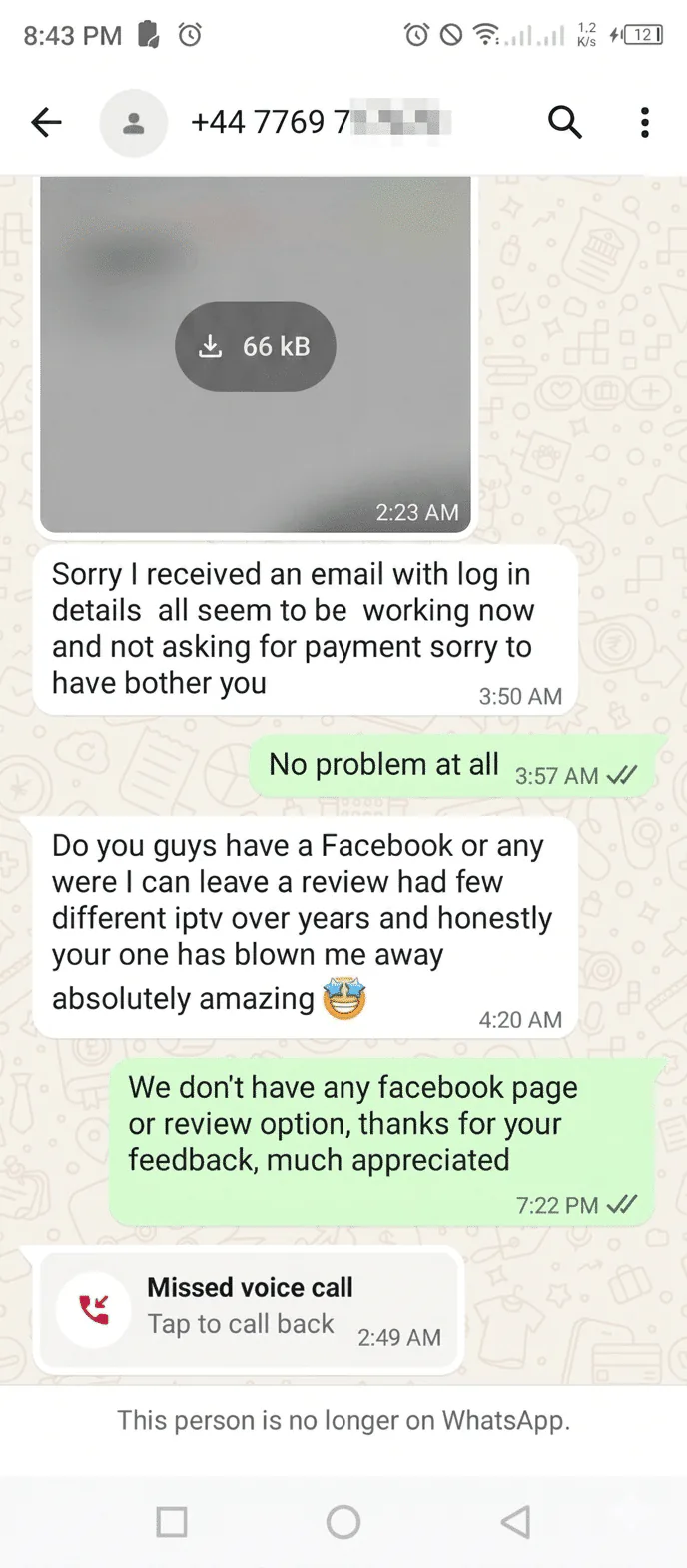 Customer saying the service has blown them away and is absolutely amazing
